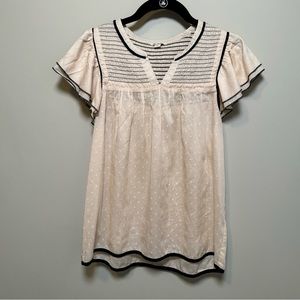 Ella Moss Phebe Babydoll Top in Nude Blush with Ruffled Cap Sleeves, Size Small